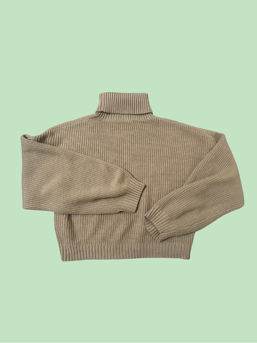Women's Ribbed Turtleneck Sweater - Beige - Cropped Fit